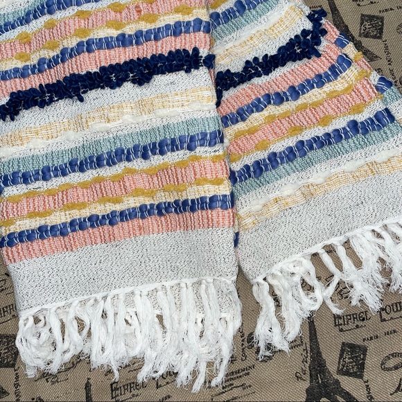 London kaye Bedding London Kaye Decorative Throw Multicolor Striped Embroidered Fringe Trim